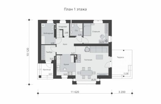 Проект одноэтажного дома с мансардой и террасой